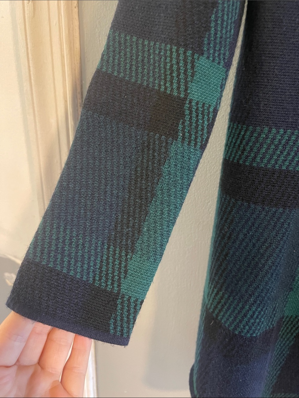 Talbots Navy & Green Plaid 100% Pure Merino Wool Open Long Cardigan Size XS - Picture 5 of 7